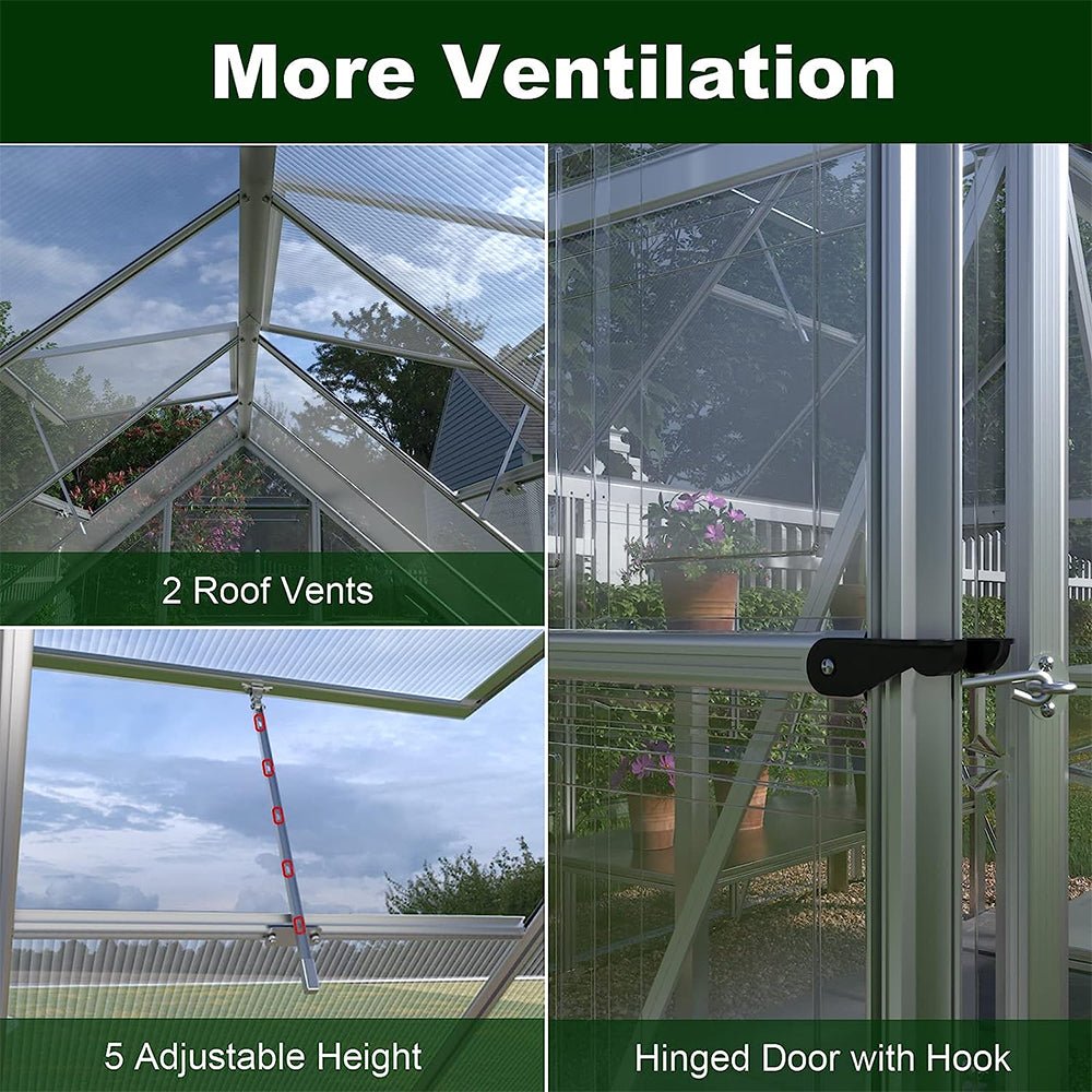 [06x12FT] Heavy Duty Outdoor Aluminum Polycarbonate Walk-In Greenhouse With Lockable Hinged Door (91384257)