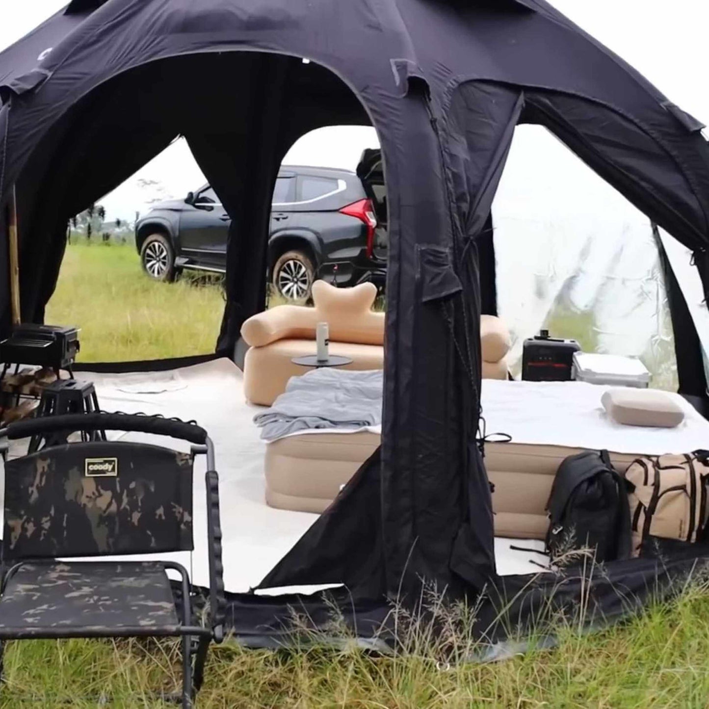 Camping setup with a tent