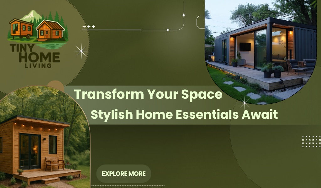 graphic for Tiny Home Living with images of a modern tiny house