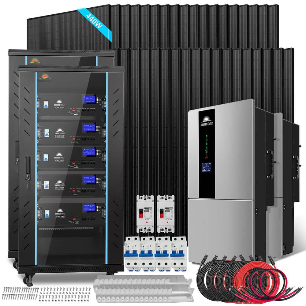 Hybrid Solar Kit 11.4KW 48V Split Phase 20.48KWH/50.2KWH Lithium Battery 440 Watt Solar Panel SGH-11N2E/ SGH-11N5E