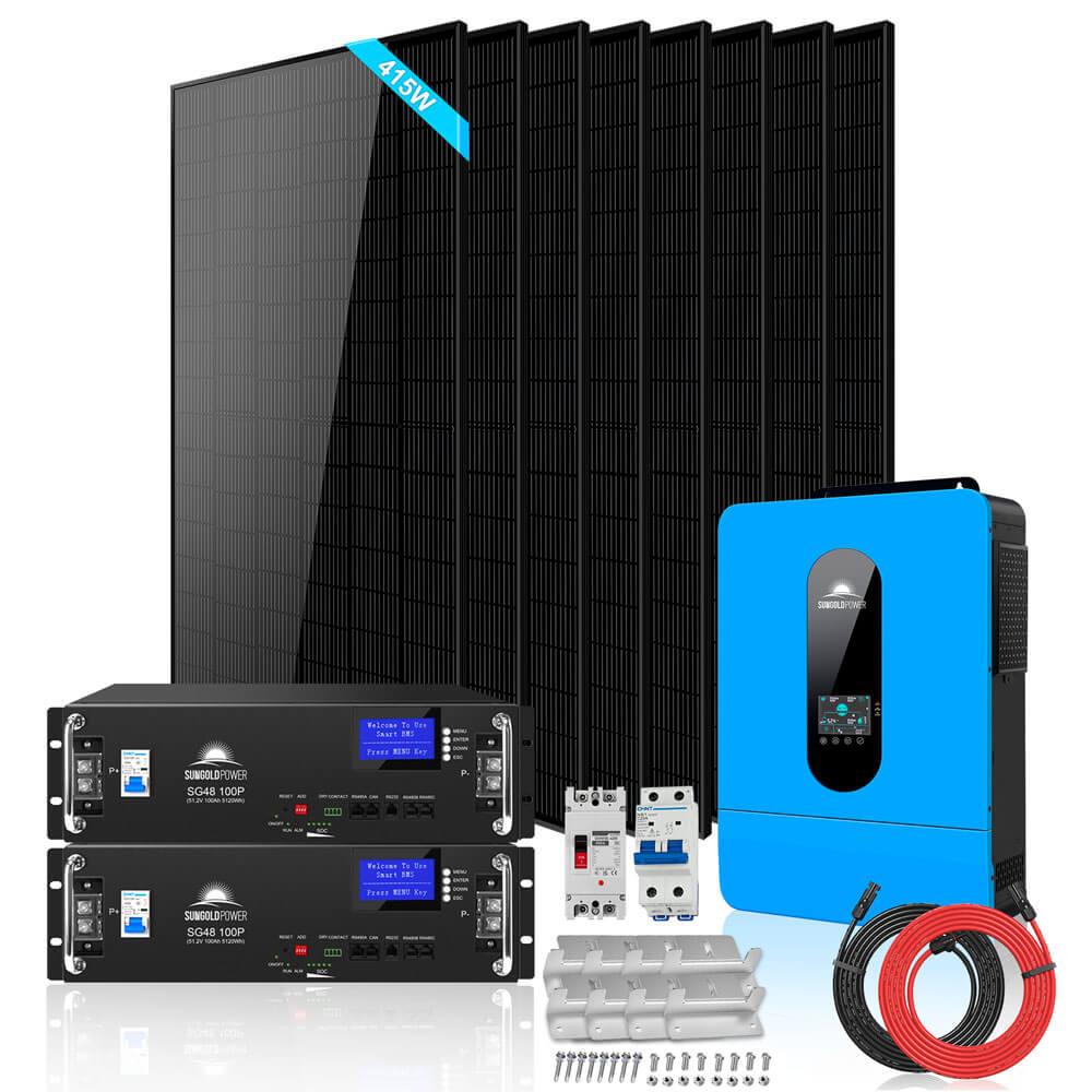 Off-Grid Solar Kit 6500W/ 8000W 48VDC 120V/240V LifePo4 10.24KWH-20.48KWH Lithium Battery 8 X 415 Watts Solar Panels