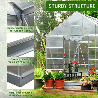 [10x16FT] Extra Large Heavy Duty Backyard Polycarbonate Aluminum Greenhouse With Sliding Doors And Vents (SAK97524)