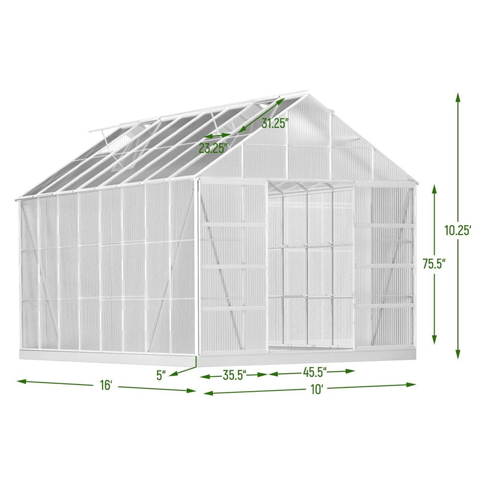 [10x16FT] Extra Large Heavy Duty Backyard Polycarbonate Aluminum Greenhouse With Sliding Doors And Vents (SAK97524)