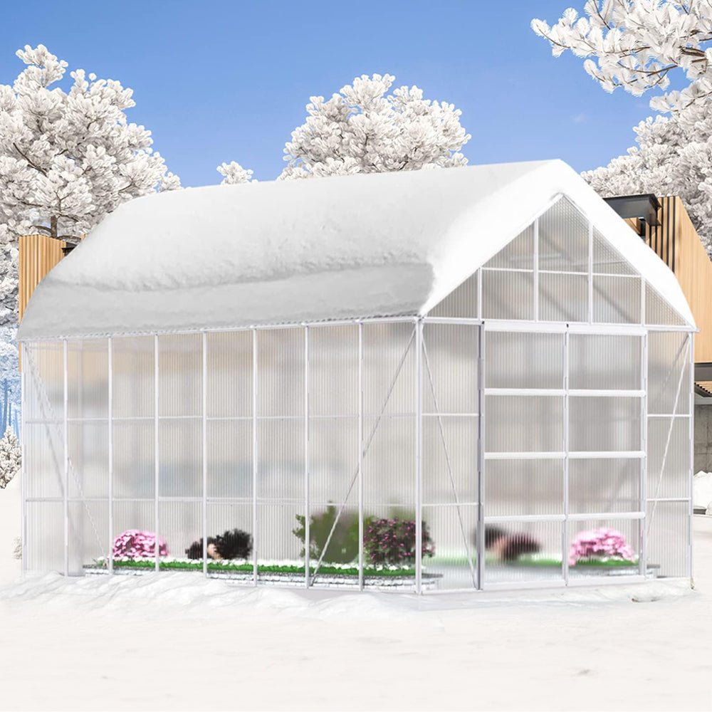 [10x16FT] Extra Large Heavy Duty Backyard Polycarbonate Aluminum Greenhouse With Sliding Doors And Vents (SAK97524)