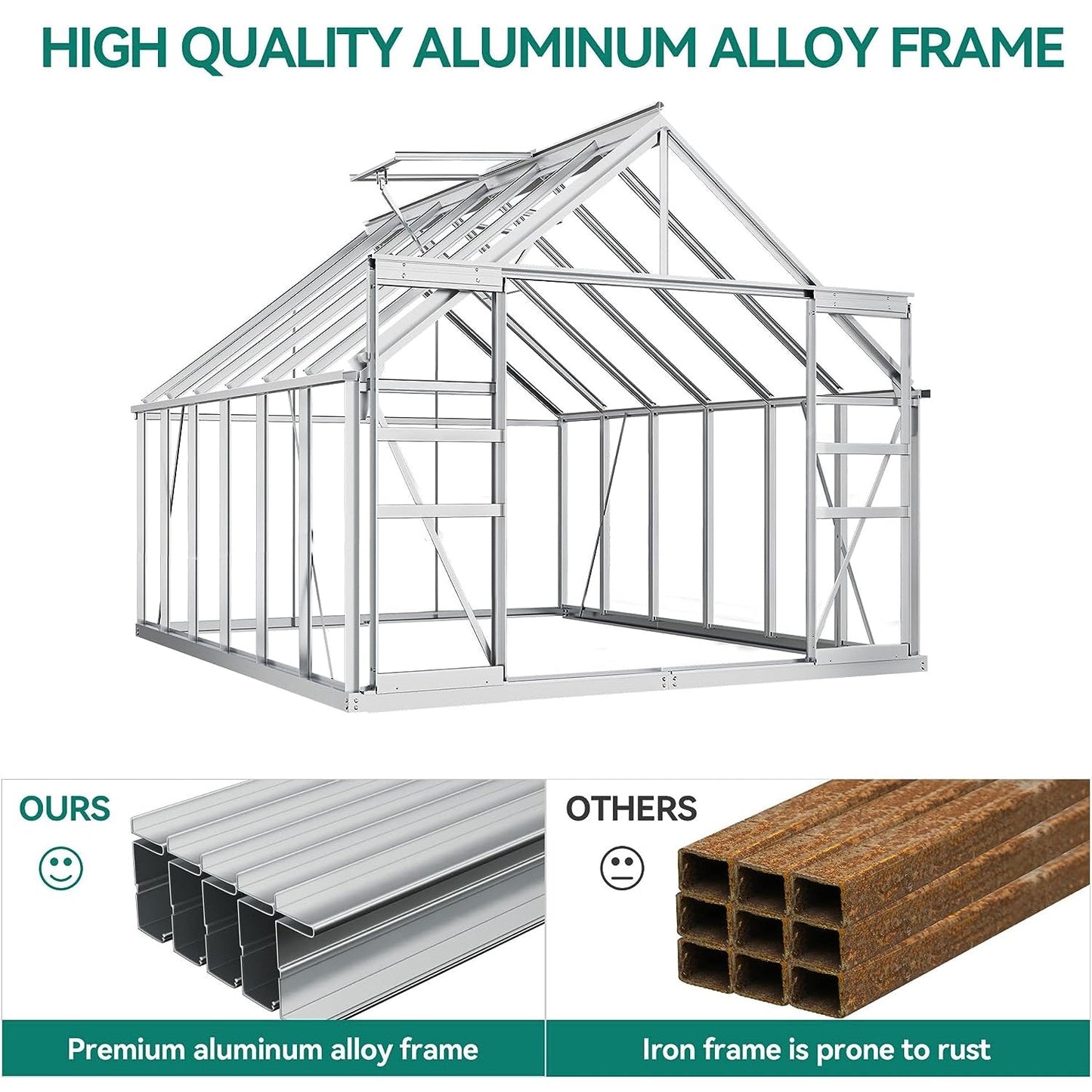 [10x12FT] Extra Large Heavy Duty Polycarbonate Aluminum Greenhouse With Sliding Doors And Vents (92574183)