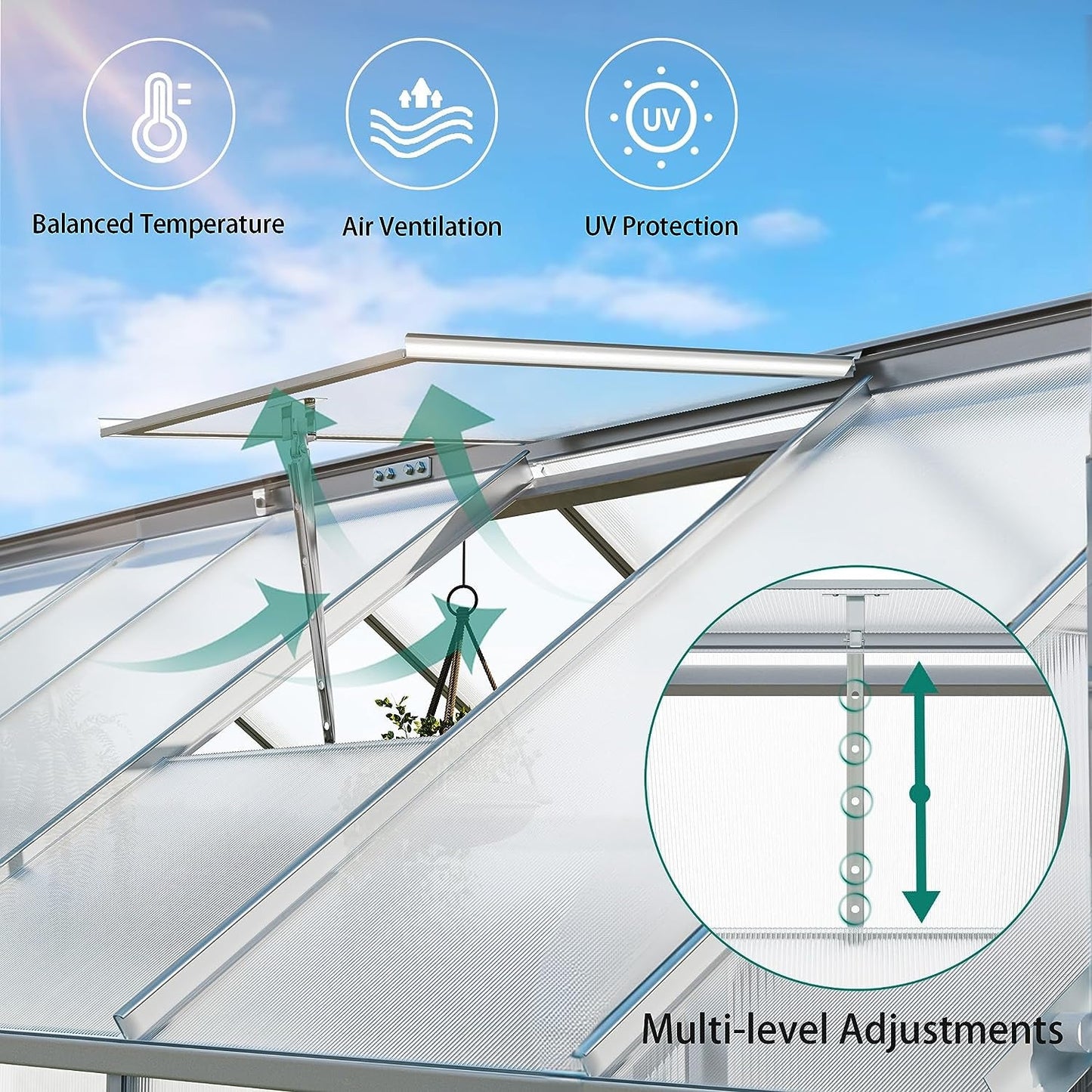 [10x12FT] Extra Large Heavy Duty Polycarbonate Aluminum Greenhouse With Sliding Doors And Vents (92574183)