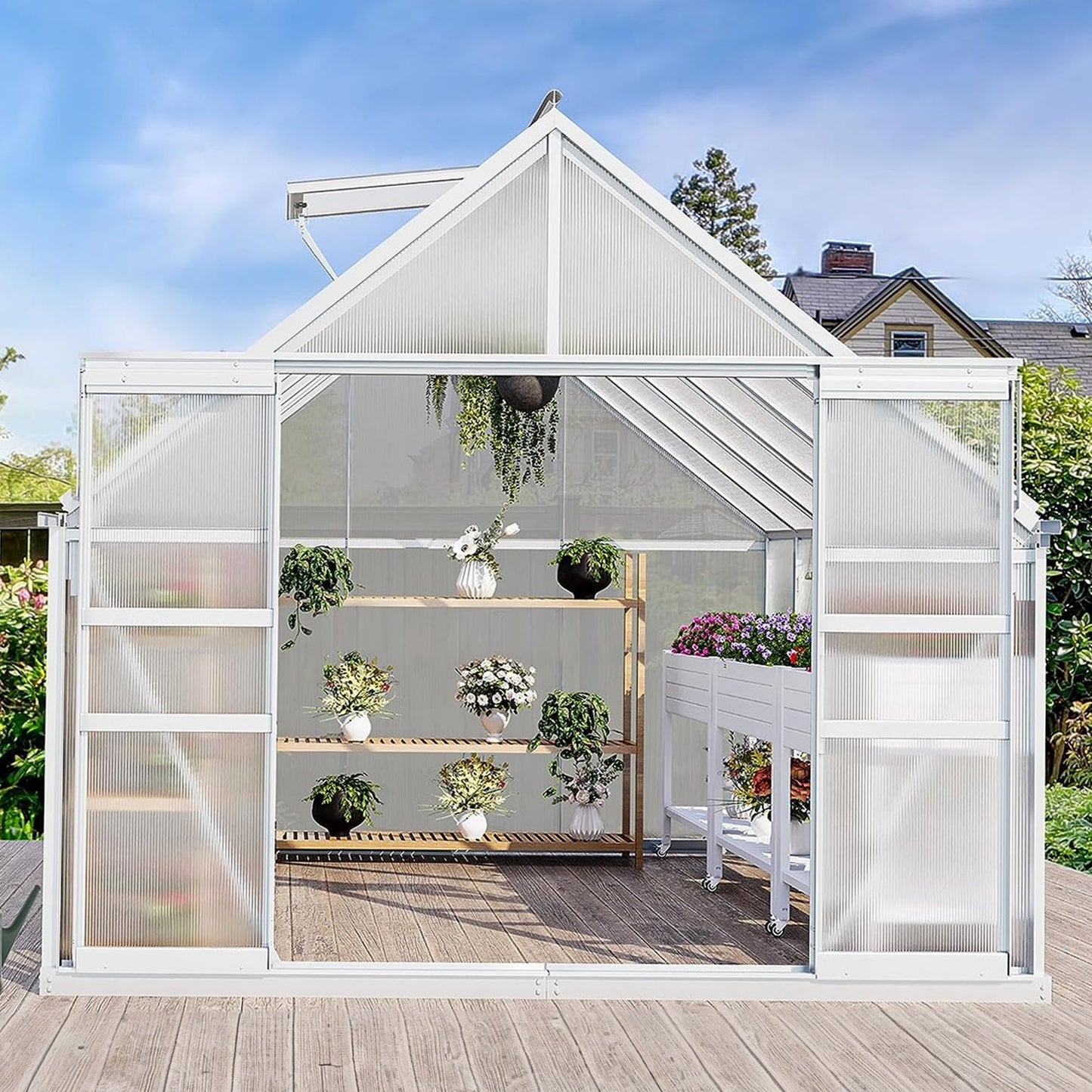 [10x12FT] Extra Large Heavy Duty Polycarbonate Aluminum Greenhouse With Sliding Doors And Vents (92574183)
