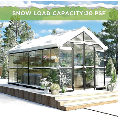 [08x16FT] Heavy Duty Outdoor Walk-In Polycarbonate Patio Greenhouse With Double Swing Doors (94826153)