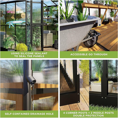 [08x16FT] Heavy Duty Outdoor Walk-In Polycarbonate Patio Greenhouse With Double Swing Doors (94826153)