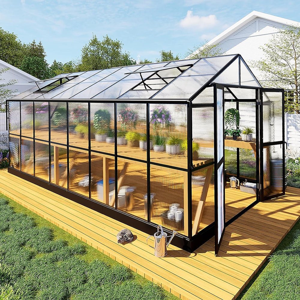 [08x16FT] Heavy Duty Outdoor Walk-In Polycarbonate Patio Greenhouse With Double Swing Doors (94826153)