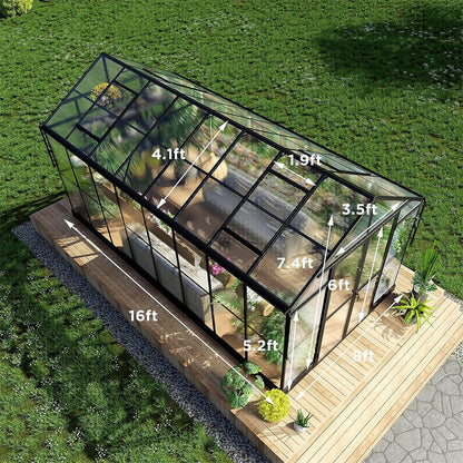 [08x16FT] Heavy Duty Outdoor Walk-In Polycarbonate Patio Greenhouse With Double Swing Doors (94826153)
