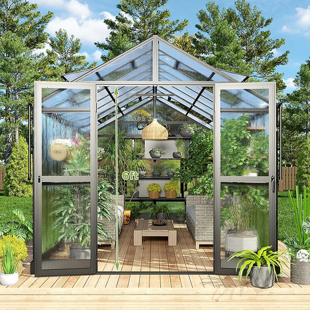 [08x16FT] Heavy Duty Outdoor Walk-In Polycarbonate Patio Greenhouse With Double Swing Doors (94826153)