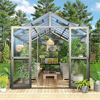 [08x16FT] Heavy Duty Outdoor Walk-In Polycarbonate Patio Greenhouse With Double Swing Doors (94826153)