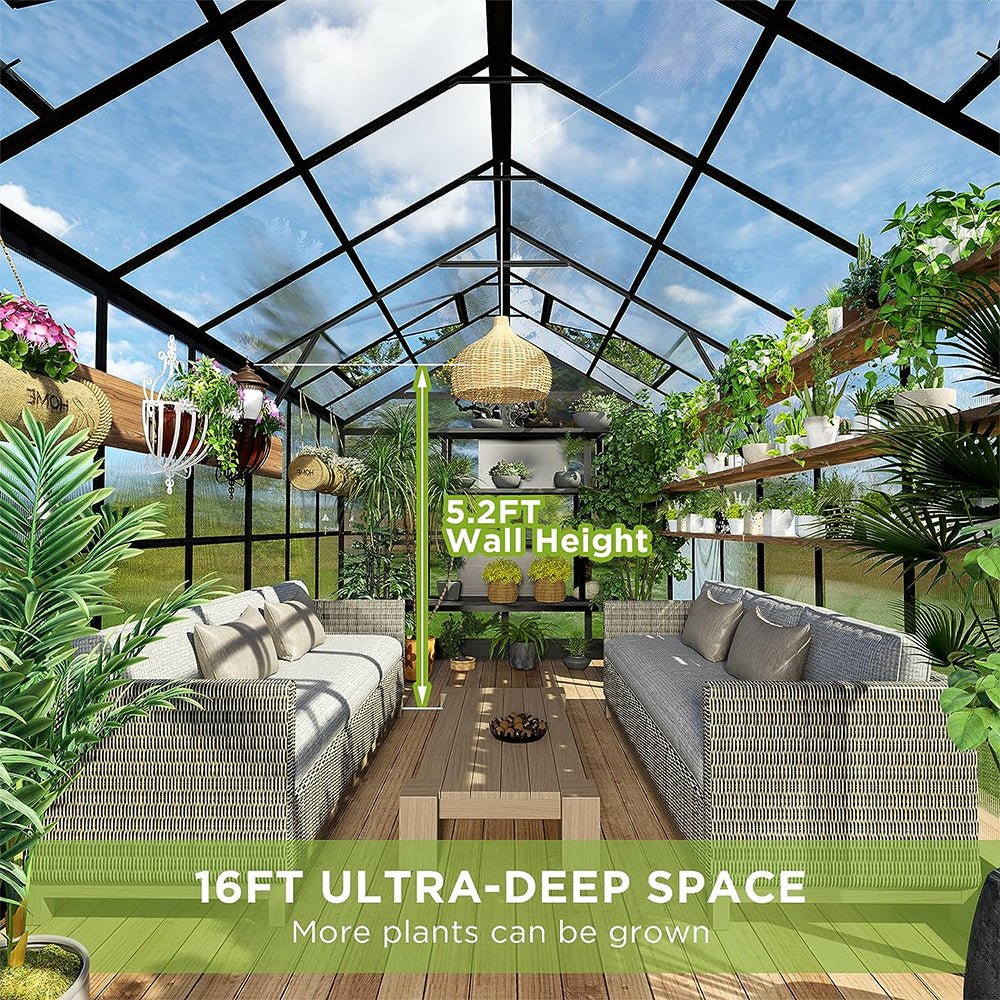 [08x16FT] Heavy Duty Outdoor Walk-In Polycarbonate Patio Greenhouse With Double Swing Doors (94826153)