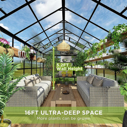 [08x16FT] Heavy Duty Outdoor Walk-In Polycarbonate Patio Greenhouse With Double Swing Doors (94826153)