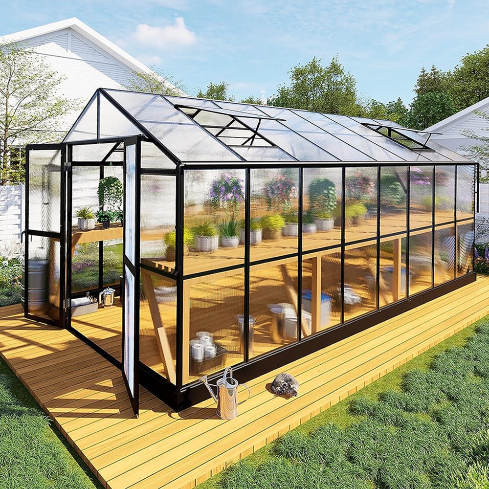 [08x16FT] Heavy Duty Outdoor Walk-In Polycarbonate Patio Greenhouse With Double Swing Doors (94826153)