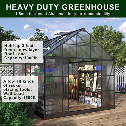 [10x12FT] Heavy Duty Outdoor Walk-In Polycarbonate Patio Greenhouse With Sliding Doors & Vents (SAK92846)