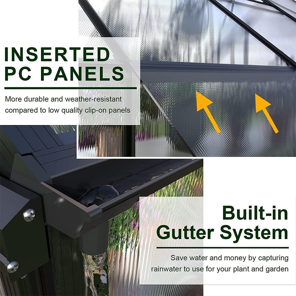 [10x12FT] Heavy Duty Outdoor Walk-In Polycarbonate Patio Greenhouse With Sliding Doors & Vents (SAK92846)