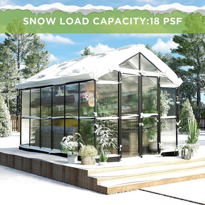 [08x12FT] Large Premium Outdoor Aluminum Polycarbonate Greenhouse With Double Swing Doors (SAK92641)