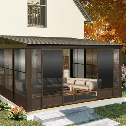 [10x12FT] Premium Against Wall Mounted Solarium Sunroom With Galvanized Steel Sloping Roof (SAK96375)
