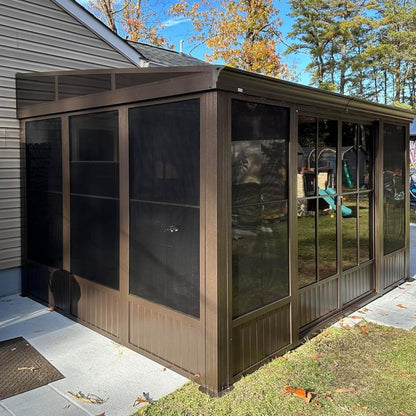 [10x12FT] Premium Against Wall Mounted Solarium Sunroom With Galvanized Steel Sloping Roof (SAK96375)