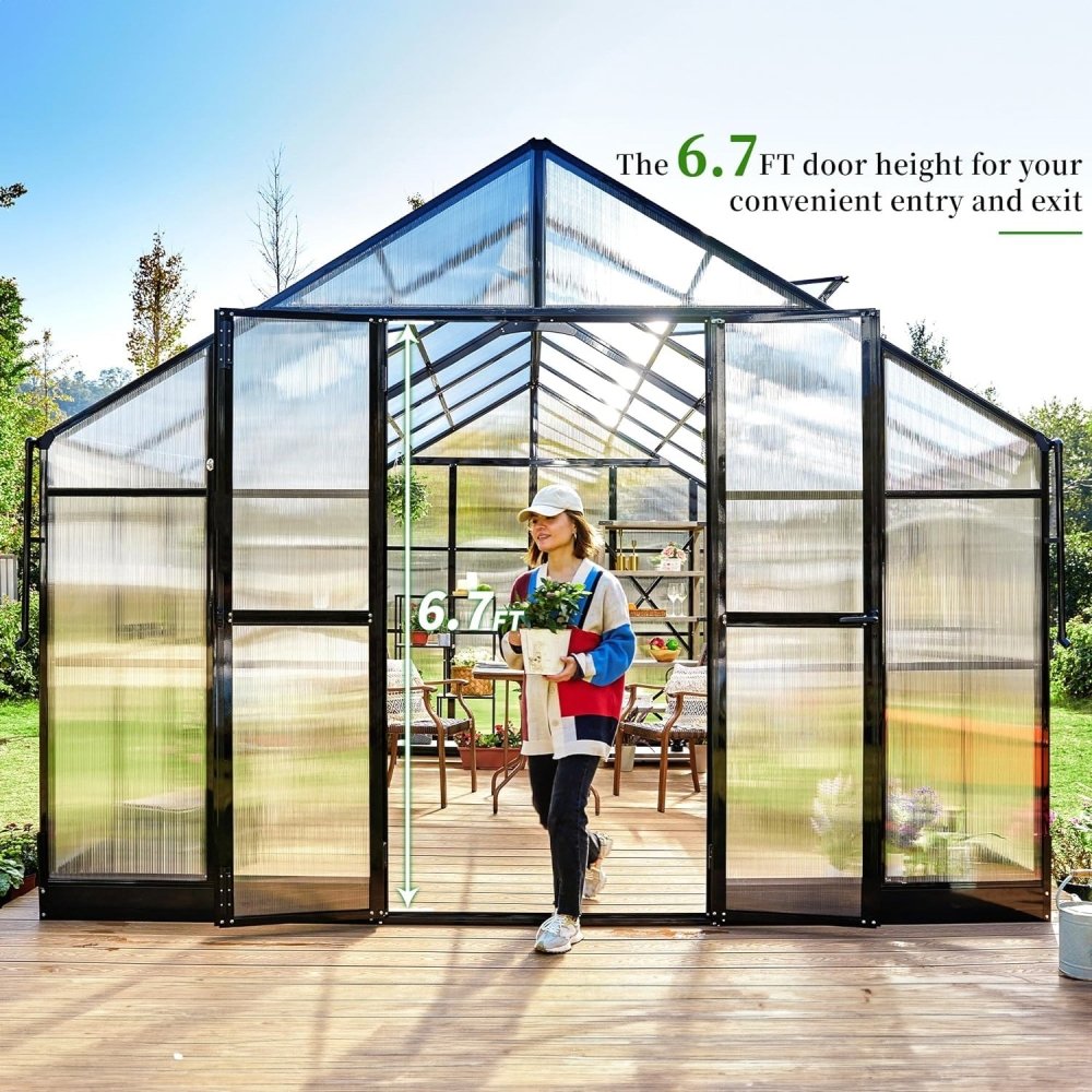 [12x13.5FT] Premium Extra Large Outdoor Aluminum Poylcarbonate Greenhouse With Quick Connect Fitting (94263715)