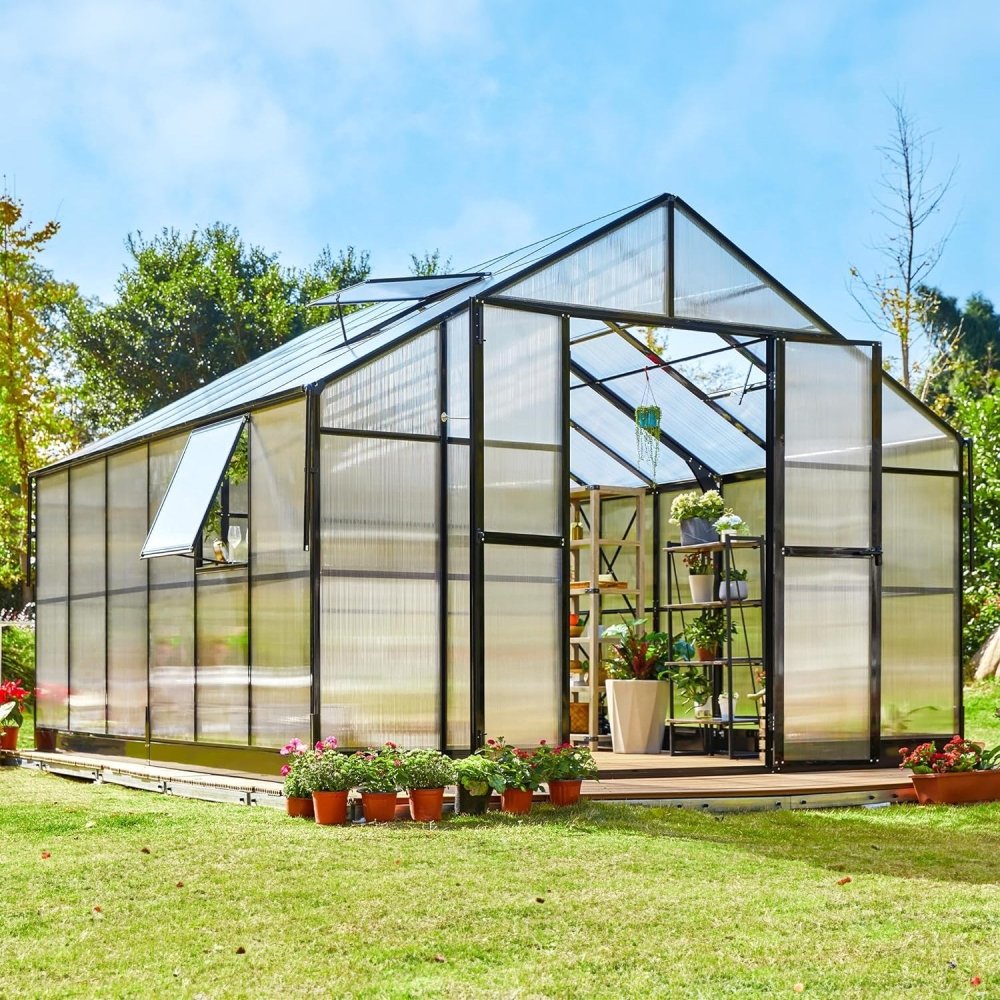 [12x13.5FT] Premium Extra Large Outdoor Aluminum Poylcarbonate Greenhouse With Quick Connect Fitting (94263715)