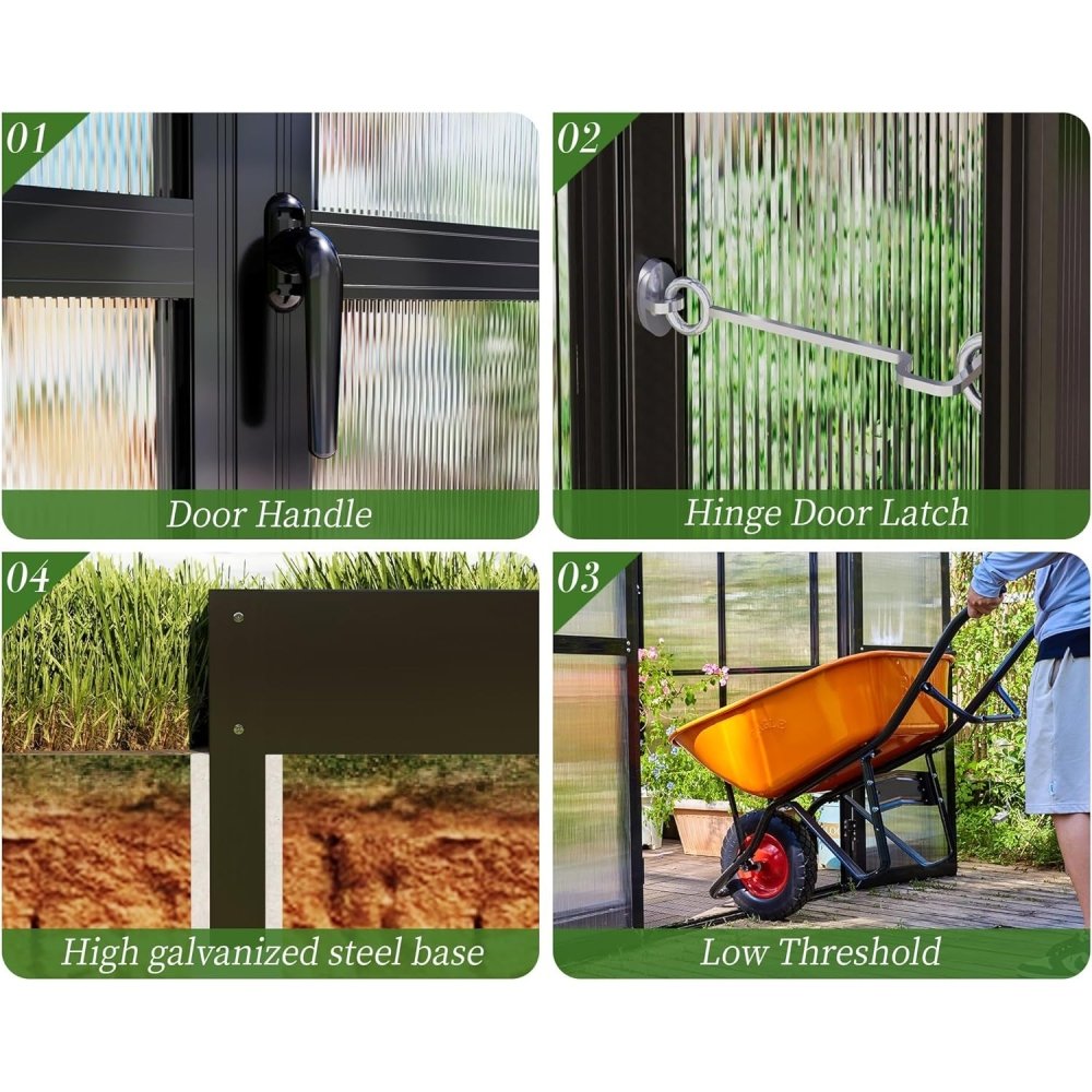 [12x13.5FT] Premium Extra Large Outdoor Aluminum Poylcarbonate Greenhouse With Quick Connect Fitting (94263715)