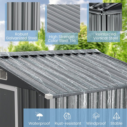 Premium Garden Galvanized Steel Storage Shed W/ Lockable Sliding Doors, 6x4' (93175842)