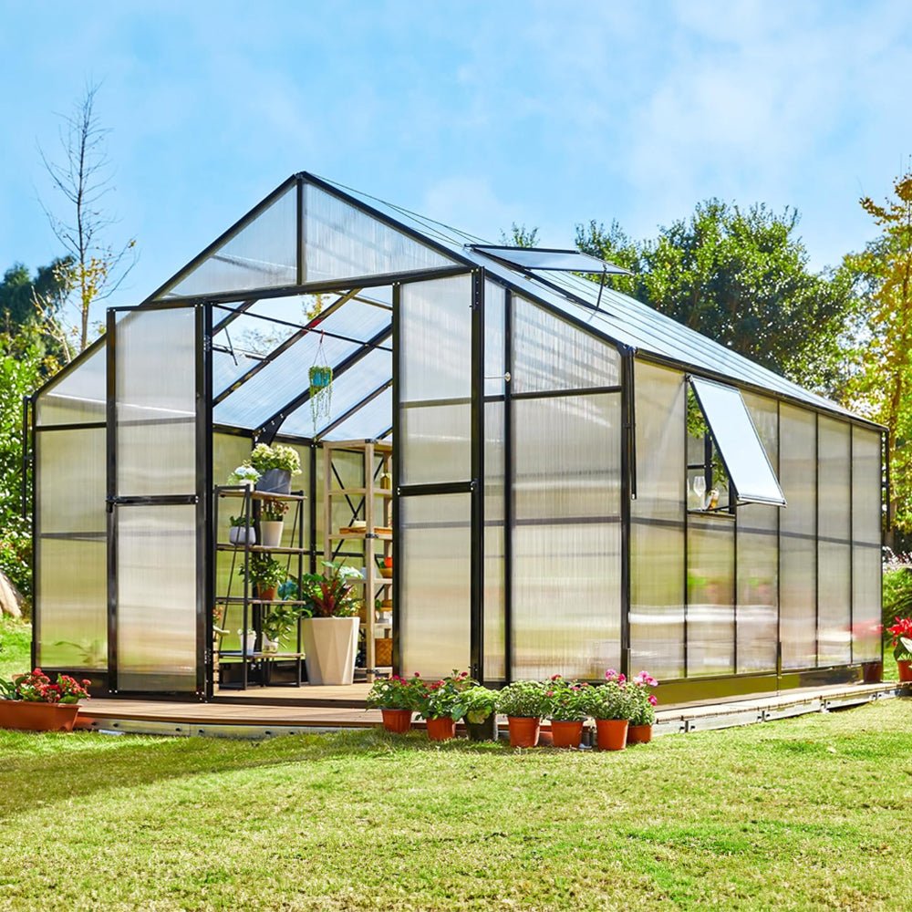 [12x13.5FT] Premium Large Outdoor Double Door Aluminum Polycarbonate Greenhouse (96243175)