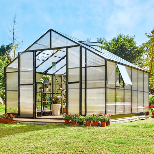 [12x13.5FT] Premium Large Outdoor Double Door Aluminum Polycarbonate Greenhouse (96243175)