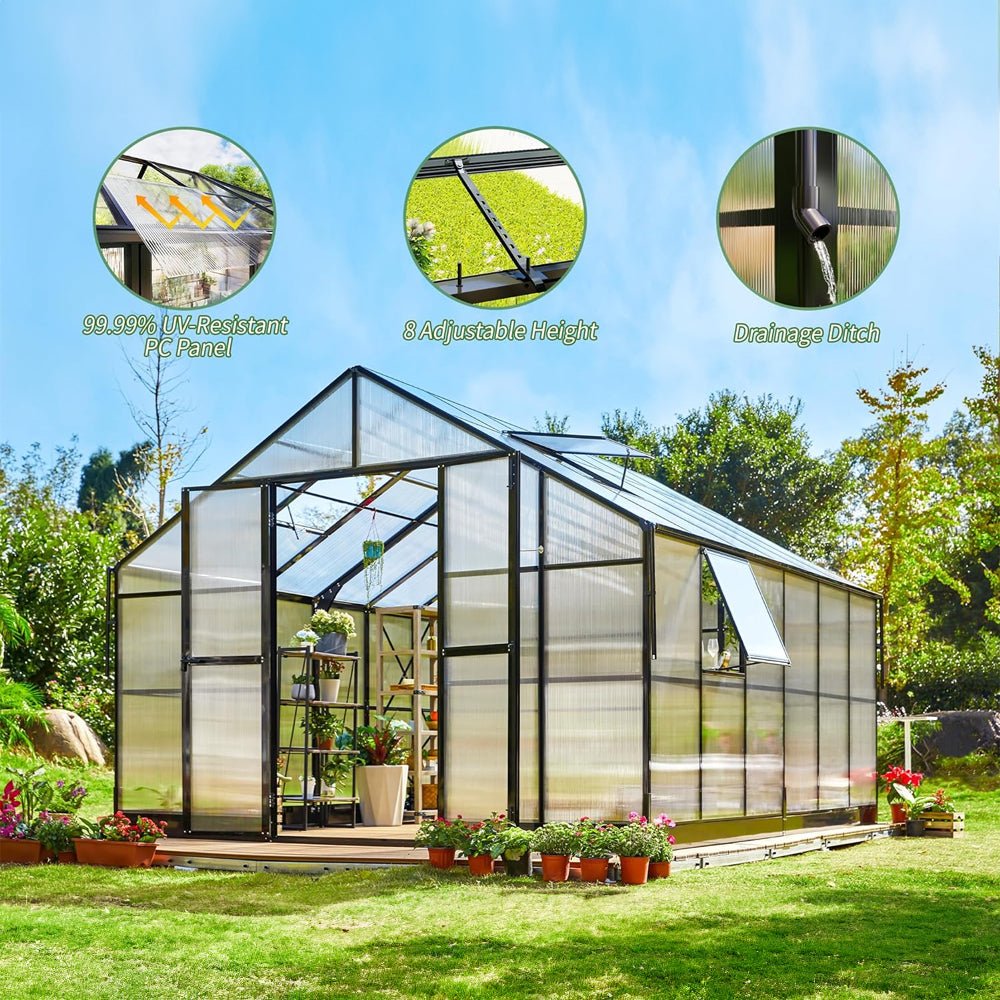 [12x13.5FT] Premium Large Outdoor Double Door Aluminum Polycarbonate Greenhouse (96243175)