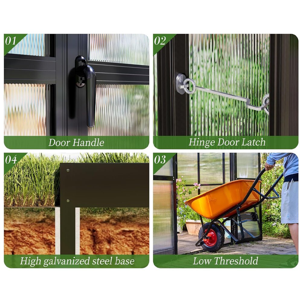 [12x13.5FT] Premium Large Outdoor Double Door Aluminum Polycarbonate Greenhouse (96243175)
