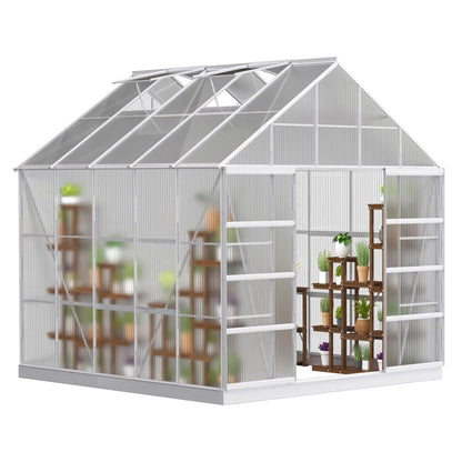 [10x10FT] Premium Outdoor Aluminum Walk-In Greenhouse With Polycarbonate Panels & Sliding Doors (94638275)