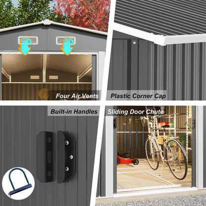 Premium Outdoor Galvanized Steel Backyard Storage Shed W/ Dual Lockable Sliding Doors, 11x13' (95382641)