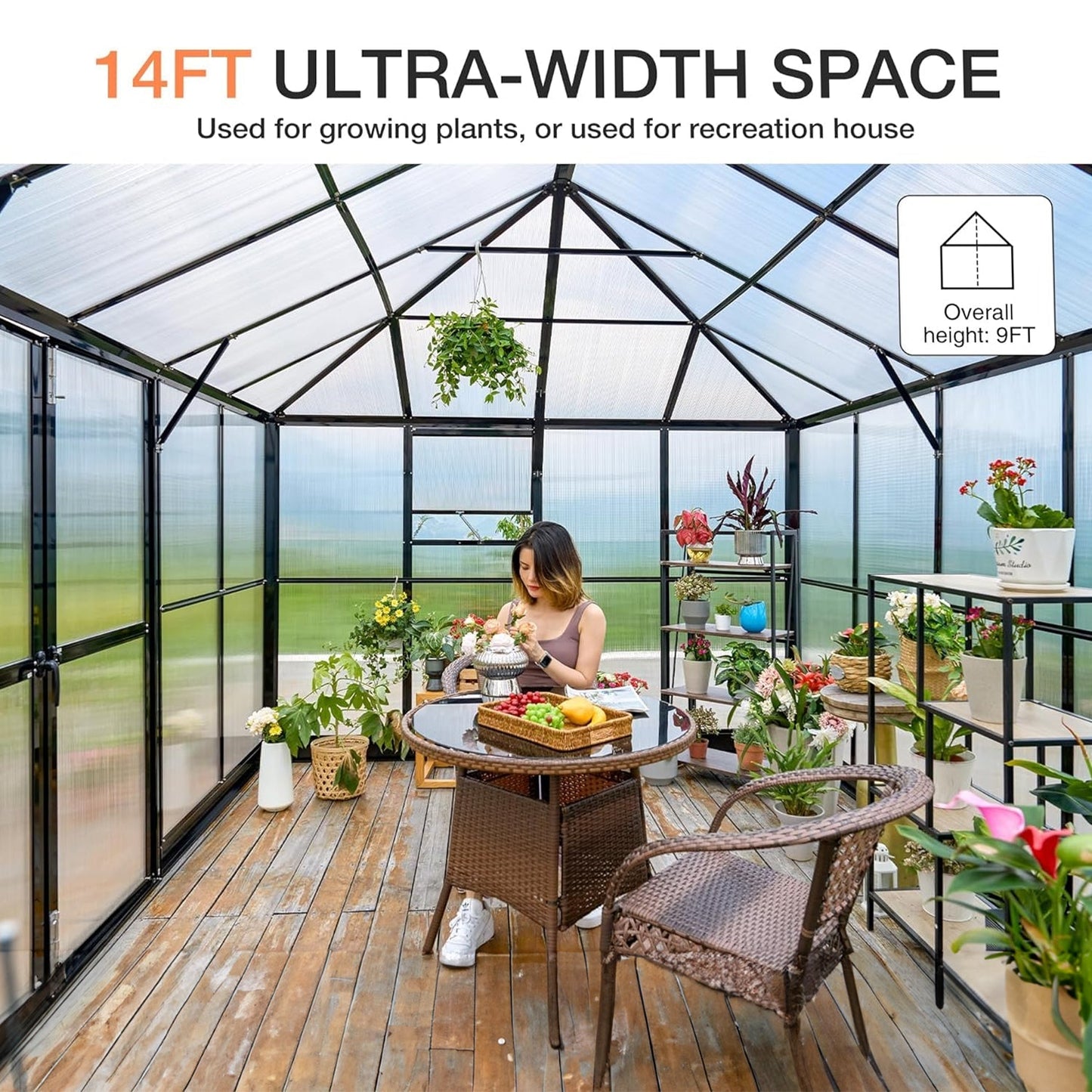 [10x14FT] Premium Outdoor Polycarbonate Greenhouse With Aluminum Frame And Double Swing Doors (93841752)