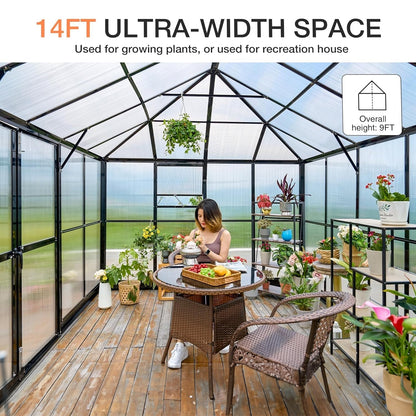 [10x14FT] Premium Outdoor Polycarbonate Greenhouse With Aluminum Frame And Double Swing Doors (93841752)