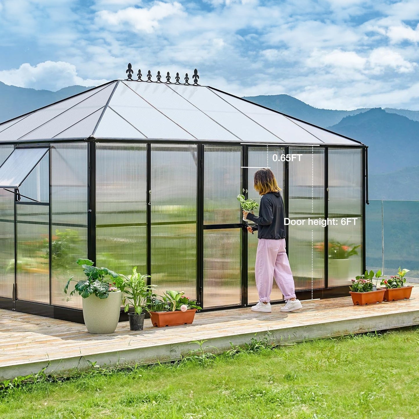 [10x14FT] Premium Outdoor Polycarbonate Greenhouse With Aluminum Frame And Double Swing Doors (93841752)