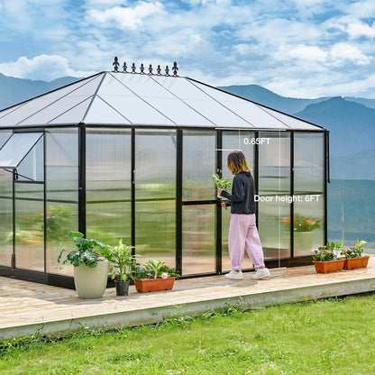[10x14FT] Premium Outdoor Polycarbonate Greenhouse With Aluminum Frame And Double Swing Doors (93841752)