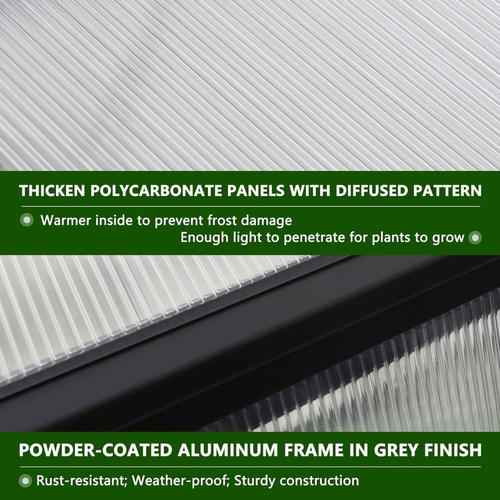 [06x12FT] Premium Polycarbonate Gray Walk-In Greenhouse Kit With Adjustable Vent And Lockable Door (97135264)