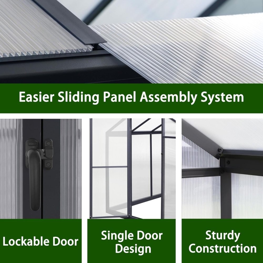 [06x12FT] Premium Polycarbonate Gray Walk-In Greenhouse Kit With Adjustable Vent And Lockable Door (97135264)