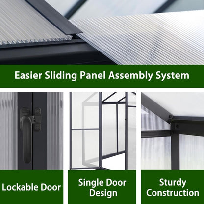 [06x12FT] Premium Polycarbonate Gray Walk-In Greenhouse Kit With Adjustable Vent And Lockable Door (97135264)