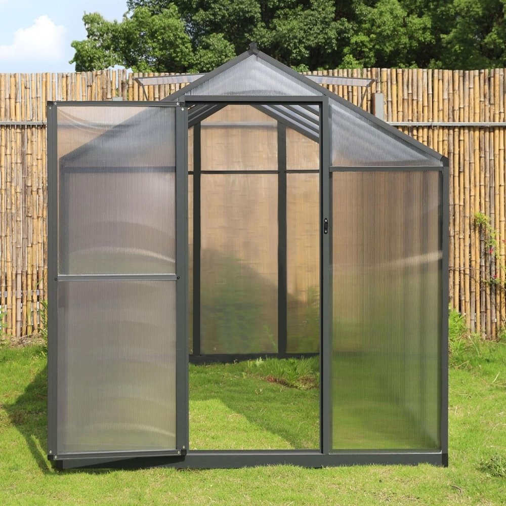 [06x12FT] Premium Polycarbonate Gray Walk-In Greenhouse Kit With Adjustable Vent And Lockable Door (97135264)