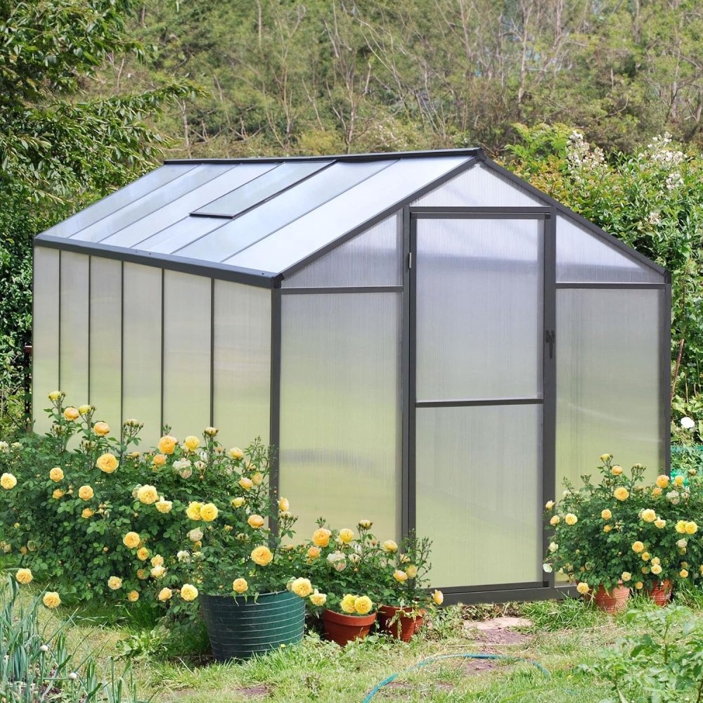 [06x12FT] Premium Polycarbonate Gray Walk-In Greenhouse Kit With Adjustable Vent And Lockable Door (97135264)