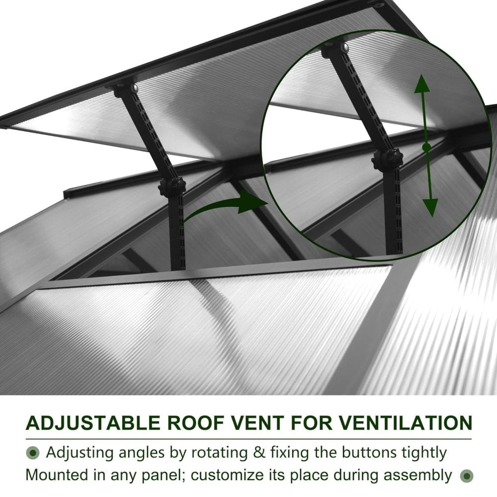 [06x12FT] Premium Polycarbonate Gray Walk-In Greenhouse Kit With Adjustable Vent And Lockable Door (97135264)