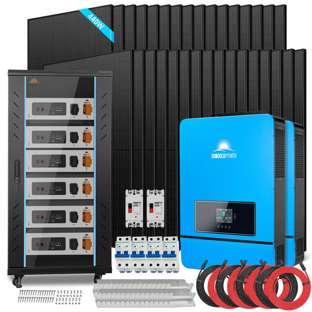 OFF GRID SOLAR KIT 20KW 48VDC 120V/240V LIFEPO4 30.72KWH LITHIUM BATTERY 32 X 440 WATTS SOLAR PANELS