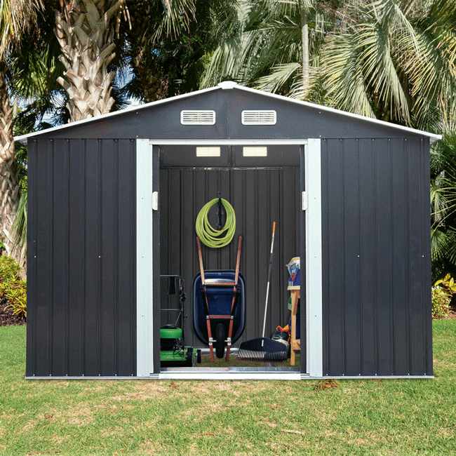 Small Outdoor Garden Backyard Storage Tool Shed W/ Sliding Door, 4'x7' (SAK59938)