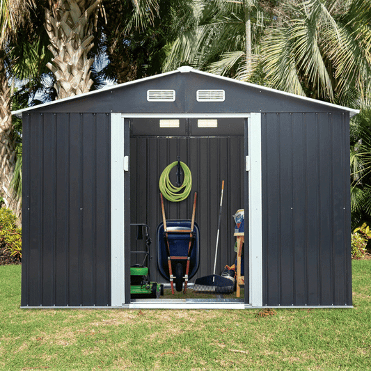 Small Outdoor Garden Backyard Storage Tool Shed W/ Sliding Door, 4'x7' (SAK59938)